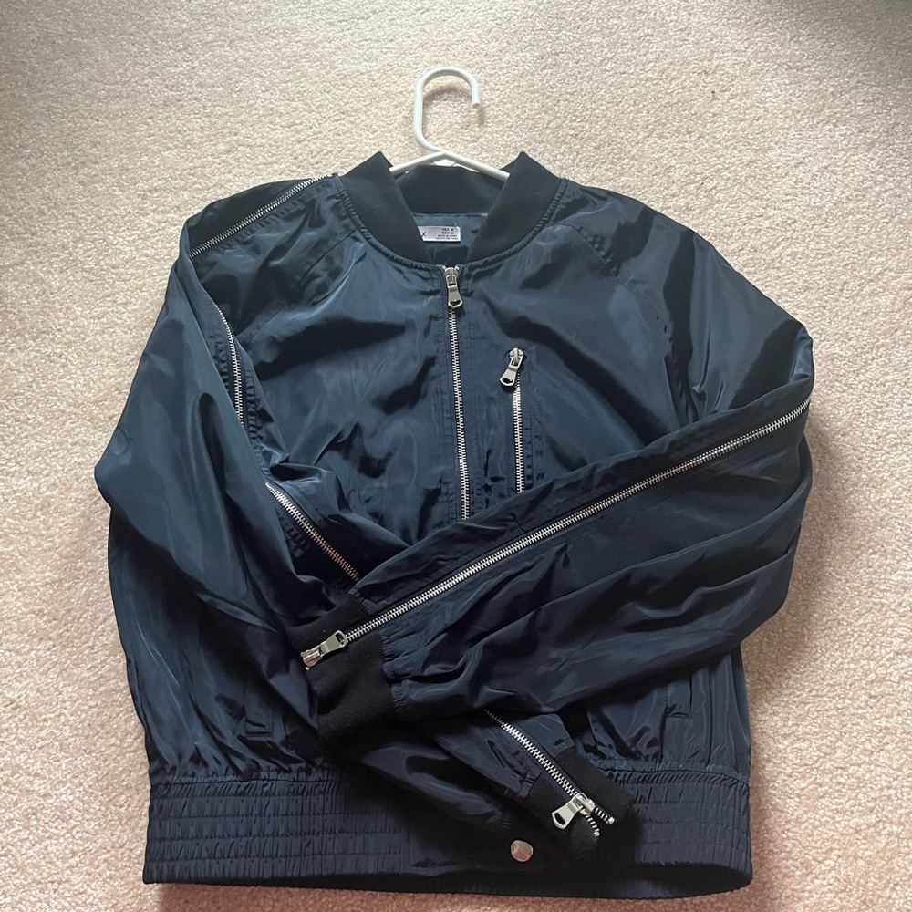 Dex Navy Bomber Jacket with Silver Zippers